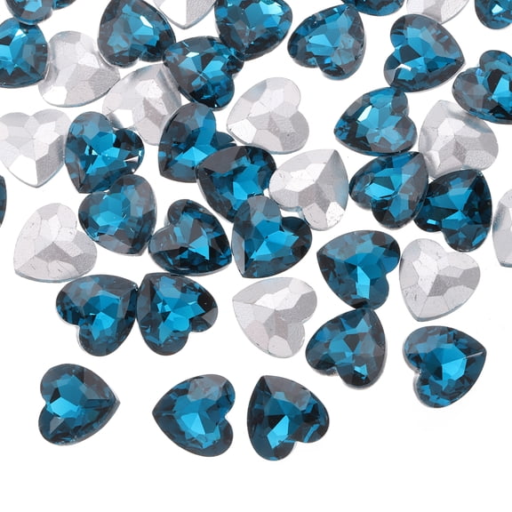 Uxcell 50Pcs Heart Rhinestones 12mm Pointed Back Heart Glass Rhinestone for Jewelry Making Costume DIY Crafts Teal Blue