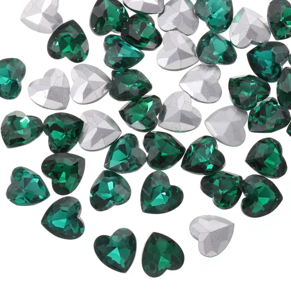 Uxcell 50Pcs Heart Rhinestones 12mm Pointed Back Heart Glass Rhinestone for Jewelry Making Costume DIY Crafts Teal Green