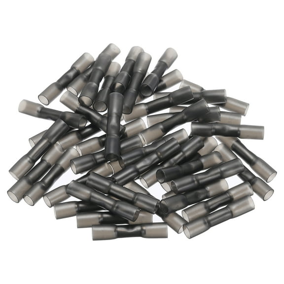 Uxcell 50Pcs Heat Shrink Butt Connector, Crimp Connectors Waterproof Marine Automotive Wire14-12AWG Black
