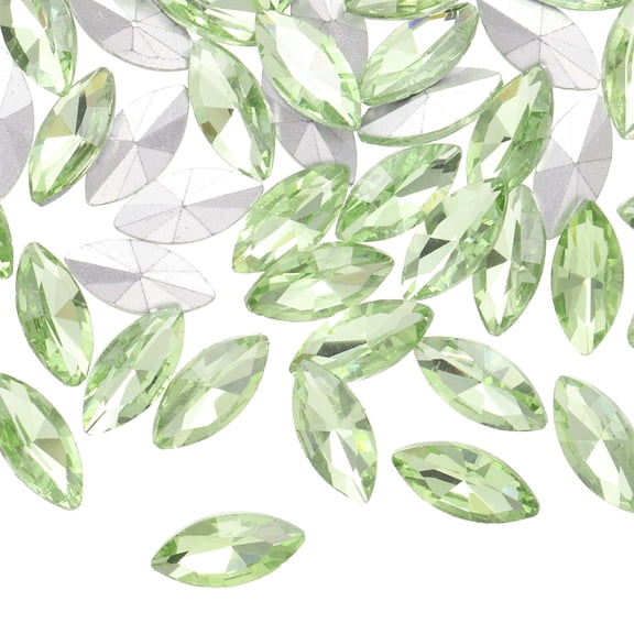 Uxcell 50Pcs Horse Eye Shape Rhinestones Glass Point Back Beads for Jewelry Making Light Green