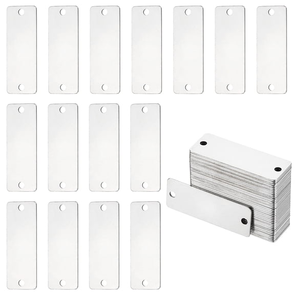 Uxcell 50Pcs Metal Stamping Blanks, 1.97 x 0.7" Rectangle Stamping Tags Blanks Plate Stainless Steel Double Hole DIY Name Tags for Laser Engraving Stamping ID Tags, Silver