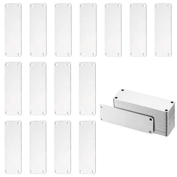 Uxcell 50Pcs Metal Stamping Blanks, 3 x 1" Rectangle Stamping Tags Blanks Plate Stainless Steel Four Holes DIY Name Tags for Laser Engraving Stamping ID Tags, Silver
