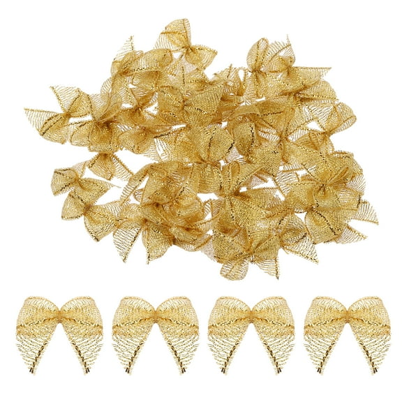 Uxcell 50Pcs Mini Metallic Edge Ribbon Bow 1" Satin Ribbon Flower Bows Soft for Craft DIY Hair Bow Sewing Gold Tone