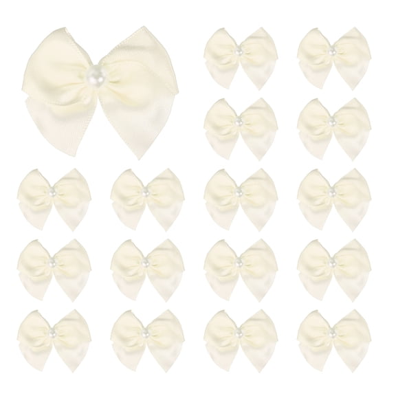 Uxcell 50Pcs Mini Ribbon Bows, Ribbon Flowers Appliques with Pearl for DIY, Beige