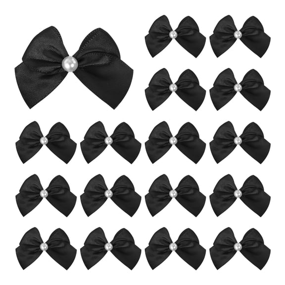 Uxcell 50Pcs Mini Ribbon Bows, Ribbon Flowers Appliques with Pearl for DIY, Black
