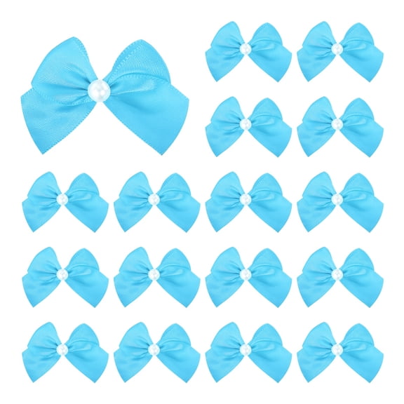 Uxcell 50Pcs Mini Ribbon Bows, Ribbon Flowers Appliques with Pearl for DIY, Blue