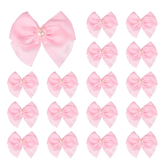 Uxcell 50Pcs Mini Ribbon Bows, Ribbon Flowers Appliques with Pearl for DIY, Pink