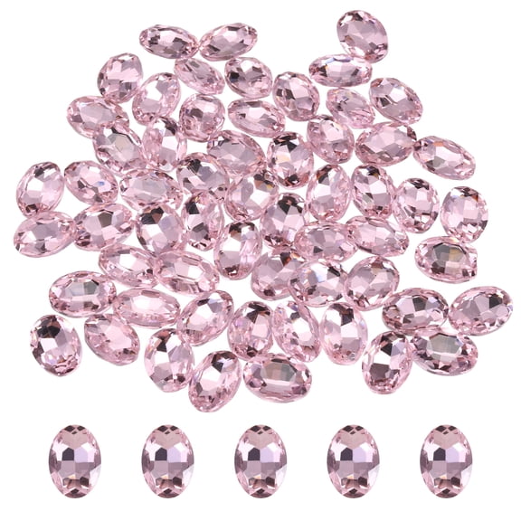 Uxcell 50Pcs Oval Pointed Back Rhinestone, 10 x 14 mm Oval Faceted Glass Rhinestone Gems Pointed Back Faceted Glass Beads for Jewelry Making DIY Crafts Shoes Crystal, Pink