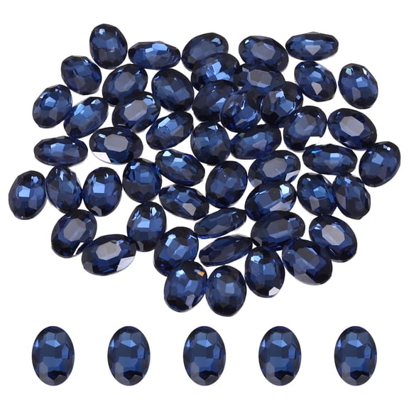 Uxcell 50Pcs Oval Pointed Back Rhinestone, 10 x 14 mm Oval Faceted Glass Rhinestone Gems Pointed Back Faceted Glass Beads for Jewelry Making DIY Crafts Shoes Crystal, Deep Blue