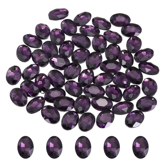 Uxcell 50Pcs Oval Pointed Back Rhinestone, 10 x 14 mm Oval Faceted Glass Rhinestone Gems Pointed Back Faceted Glass Beads for Jewelry Making DIY Crafts Shoes Crystal, Dark Purple