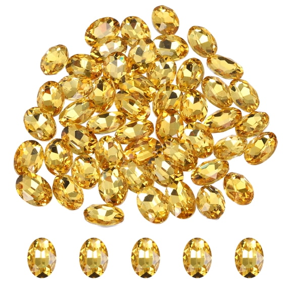 Uxcell 50Pcs Oval Pointed Back Rhinestone, 10 x 14 mm Oval Faceted Glass Rhinestone Gems Pointed Back Faceted Glass Beads for Jewelry Making DIY Crafts Shoes Crystal, Golden Yellow