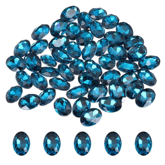 Uxcell 50Pcs Oval Pointed Back Rhinestone, 10 x 14 mm Oval Faceted Glass Rhinestone Gems Pointed Back Faceted Glass Beads for Jewelry Making DIY Crafts Shoes Crystal, Peacock Blue