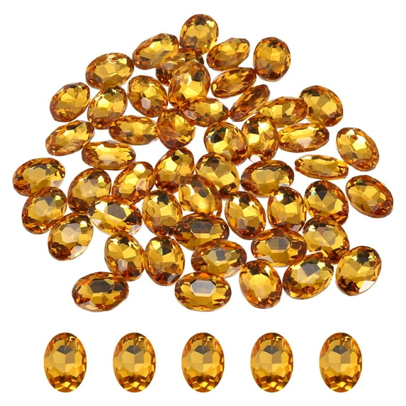 Uxcell 50Pcs Oval Pointed Back Rhinestone, 13 x 18 mm Oval Faceted Glass Rhinestone Gems Pointed Back Faceted Glass Beads for Jewelry Making DIY Crafts Shoes Crystal, Golden Yellow
