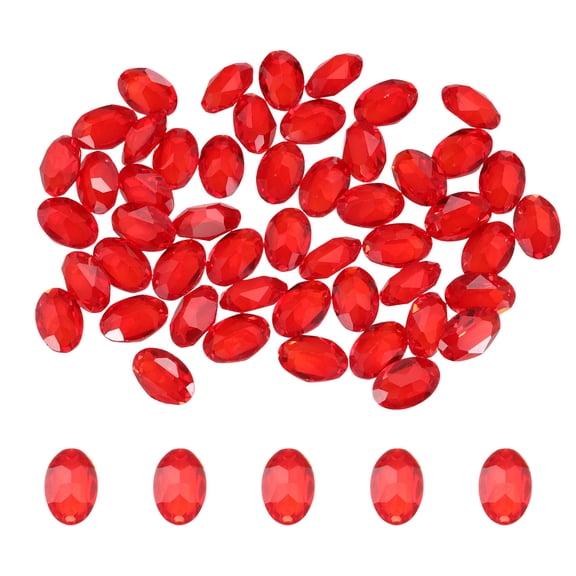 Uxcell 50Pcs Oval Pointed Back Rhinestone, 8 x 12 mm Oval Faceted Glass Rhinestone Gems Pointed Back Faceted Glass Beads for Jewelry Making DIY Crafts Shoes Crystal, Red