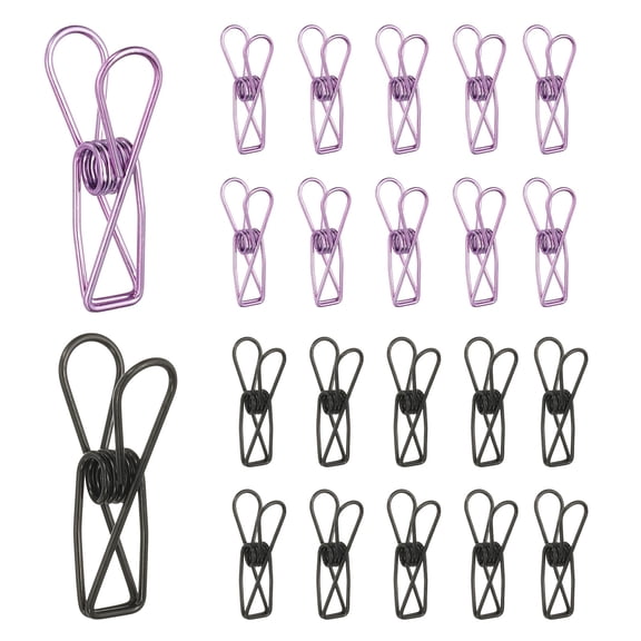 Uxcell 50Pcs Paper Office Binder Clips, 1.26" Small Metal Wire Hollow Out Paper Clamps Long Tail Binder Clips for Photo Clothes Hanging Office Home Kitchen Food Package, Black/Purple