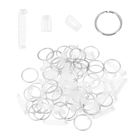 Uxcell 50Pcs Plastic Keychain Clips with Metal Rings, Clear Acrylic Snap Connectors Tabs Card Holder Rings for Keys Office Credit Card Crafts Jewelry Making Bulk, Transparent