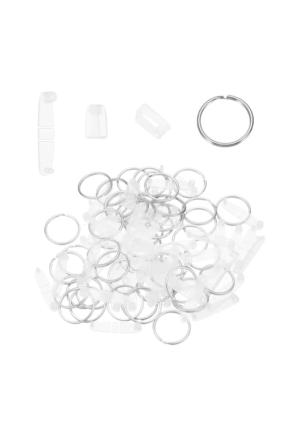 50Pcs Plastic Keychain Clips with Metal Rings, Clear Acrylic Snap Connectors Tabs Card Holder Rings for Keys Office Credit Card Crafts Jewelry Making Bulk, Transparent