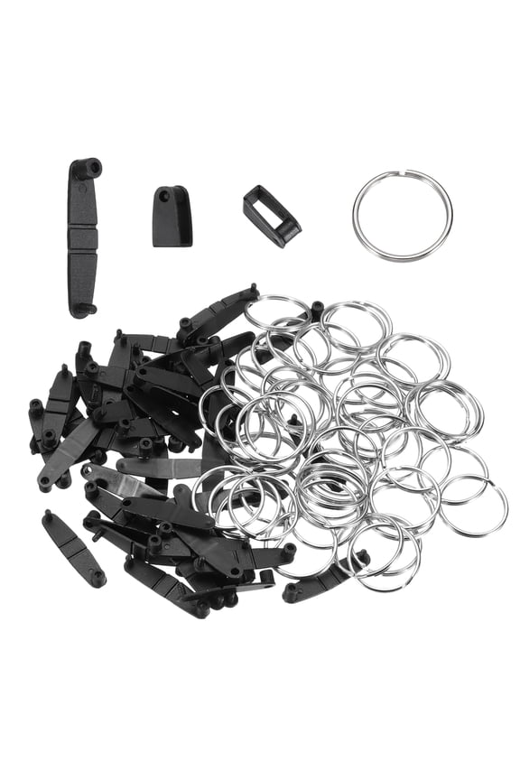 50Pcs Plastic Keychain Clips with Metal Rings, Clear Acrylic Snap Connectors Tabs Card Holder Rings for Keys Office Credit Card Crafts Jewelry Making Bulk, Black