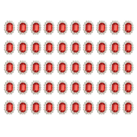 Uxcell 50Pcs Rhinestone Embellishments, Handcraft Crystal Rhinestone Button Charms Silver Base Gems Red Rhinestones for Crafting
