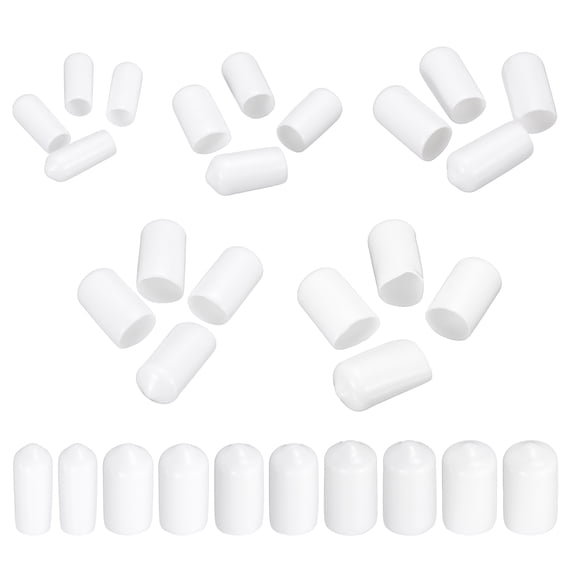 Uxcell 50Pcs Round End Protective Caps Rubber Cover 1/4" 5/16" 3/8" 7/16" 1/2" White Screw Protector for Screw Bolt, Plumbing Pipe