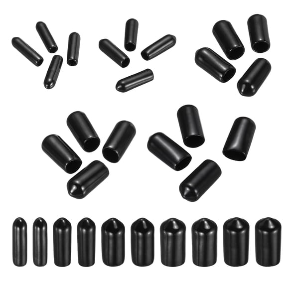 Uxcell 50Pcs Round End Protective Caps Rubber Cover 1/8" 3/16" 1/4" 5/16" 3/8" Black Screw Protector for Screw Bolt, Plumbing Pipe
