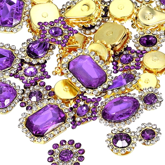 Uxcell 50Pcs Sew on Rhinestones Crystal Gems Metal Base Claw Rhinestones Light Purple