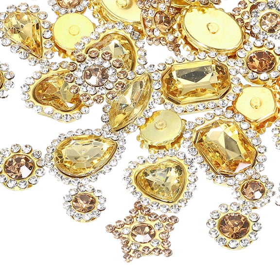 Uxcell 50Pcs Sew on Rhinestones Crystal Glass Gem Metal Base Claw Rhinestones Champagne