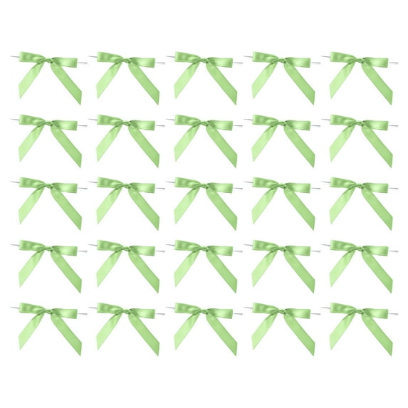 Uxcell 50Pcs Small Twist Tie Bows 3.5" Mini Fabric Satin Ribbon Flower Bows Craft DIY Sewing Bows Light Green