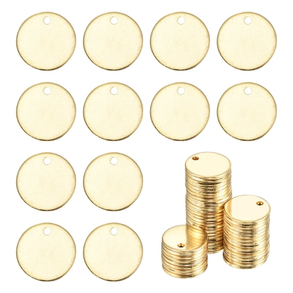 Uxcell 50Pcs Stainless Steel Blank Stamping Tag Engraved Stainless Steel Round Charm Pendant with Holes 10mm/0.39" Gold Jewelry Making Earring