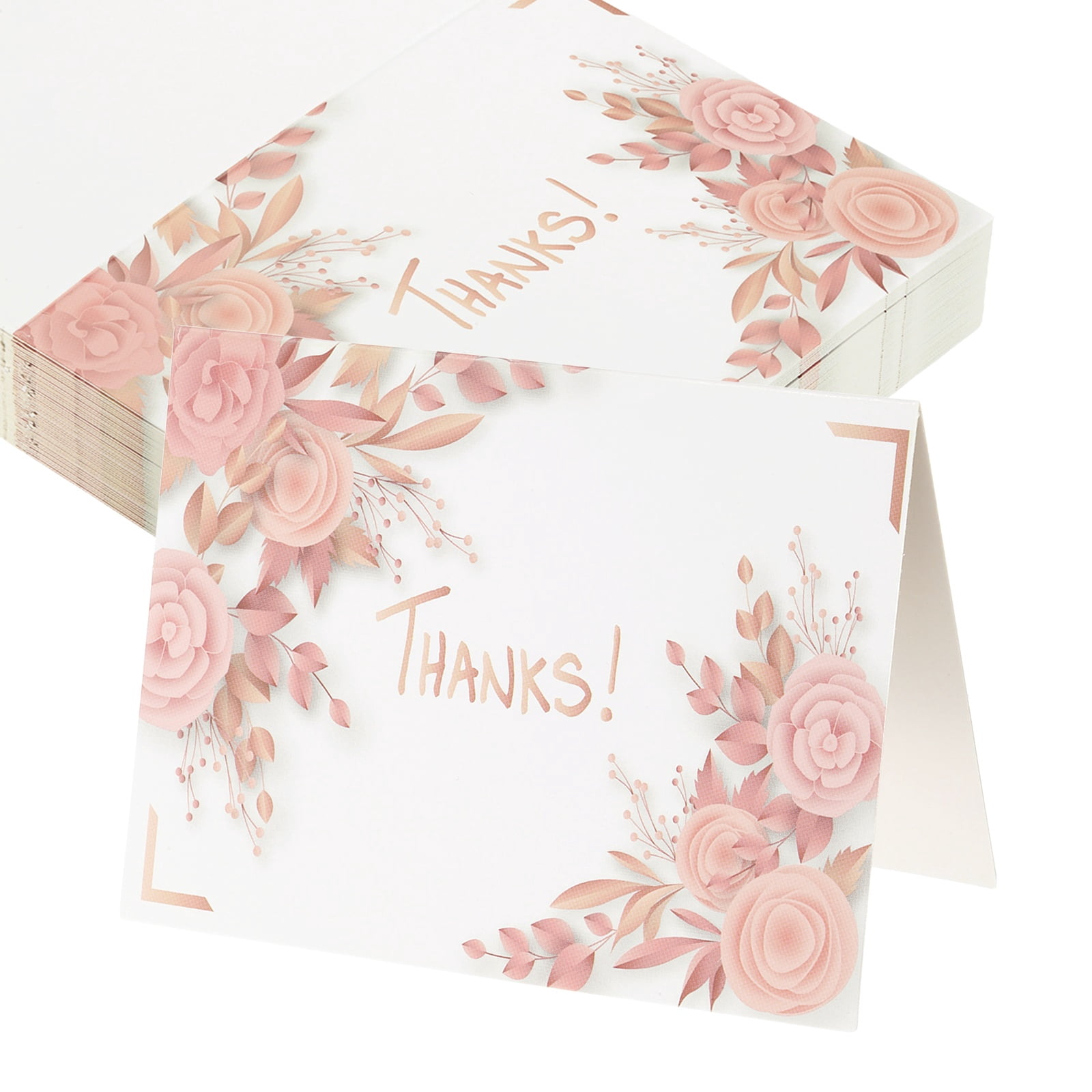 Uxcell 50Pcs Thank You Cards, 3.7"x5.5" Floral Folded Blank Cardstock ...