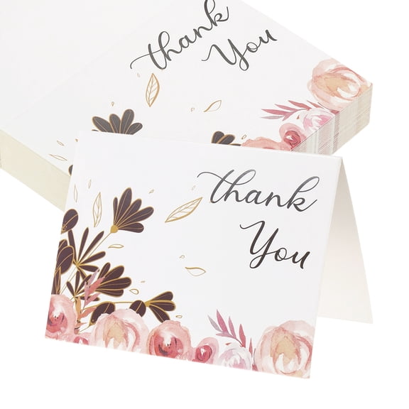 Uxcell 50Pcs Thank You Cards, 3.7"x5.5" Floral Folded Blank Cardstock, Thank You Notes for Greeting Cards Wedding Graduation Birthday DIY Craft Invitations, Daisy Style