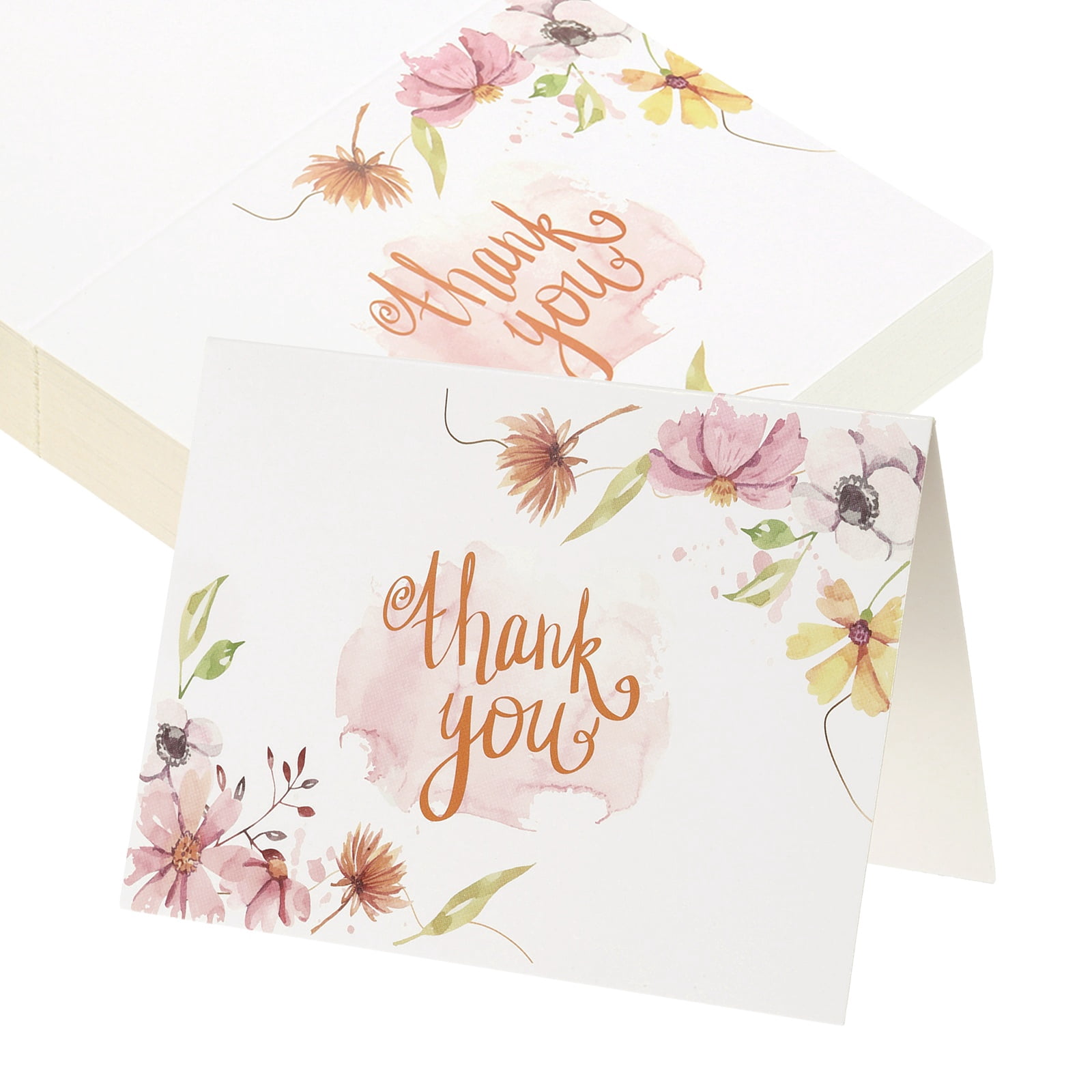 Uxcell 50Pcs Thank You Cards, 3.7"x5.5" Floral Folded Blank Cardstock ...