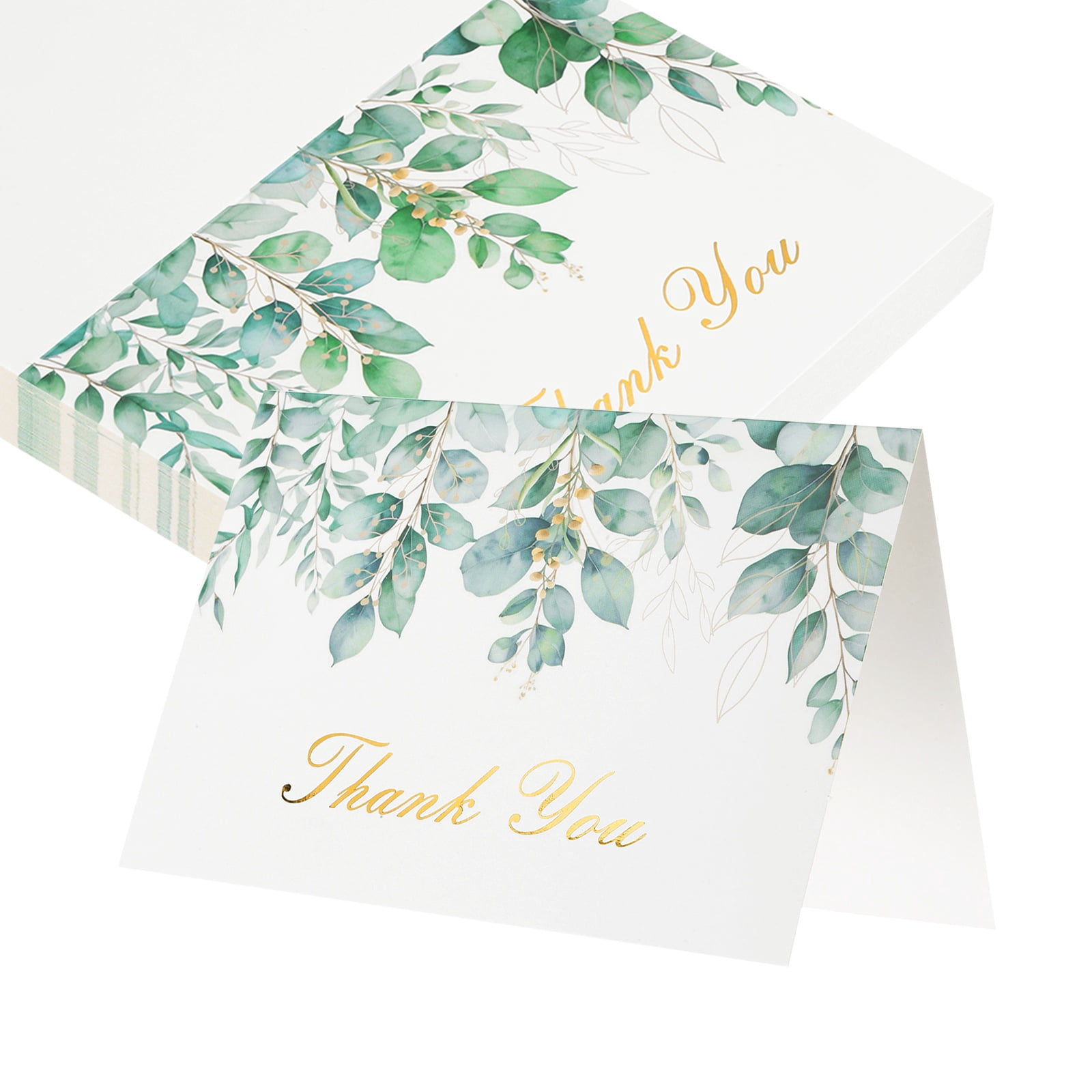 Uxcell 50Pcs Thank You Cards, 5.9"x7.9" Floral Folded Blank Cardstock, Thank You Notes for Greeting Cards Wedding Graduation Birthday DIY Craft Invitations, Flower Leaf Style
