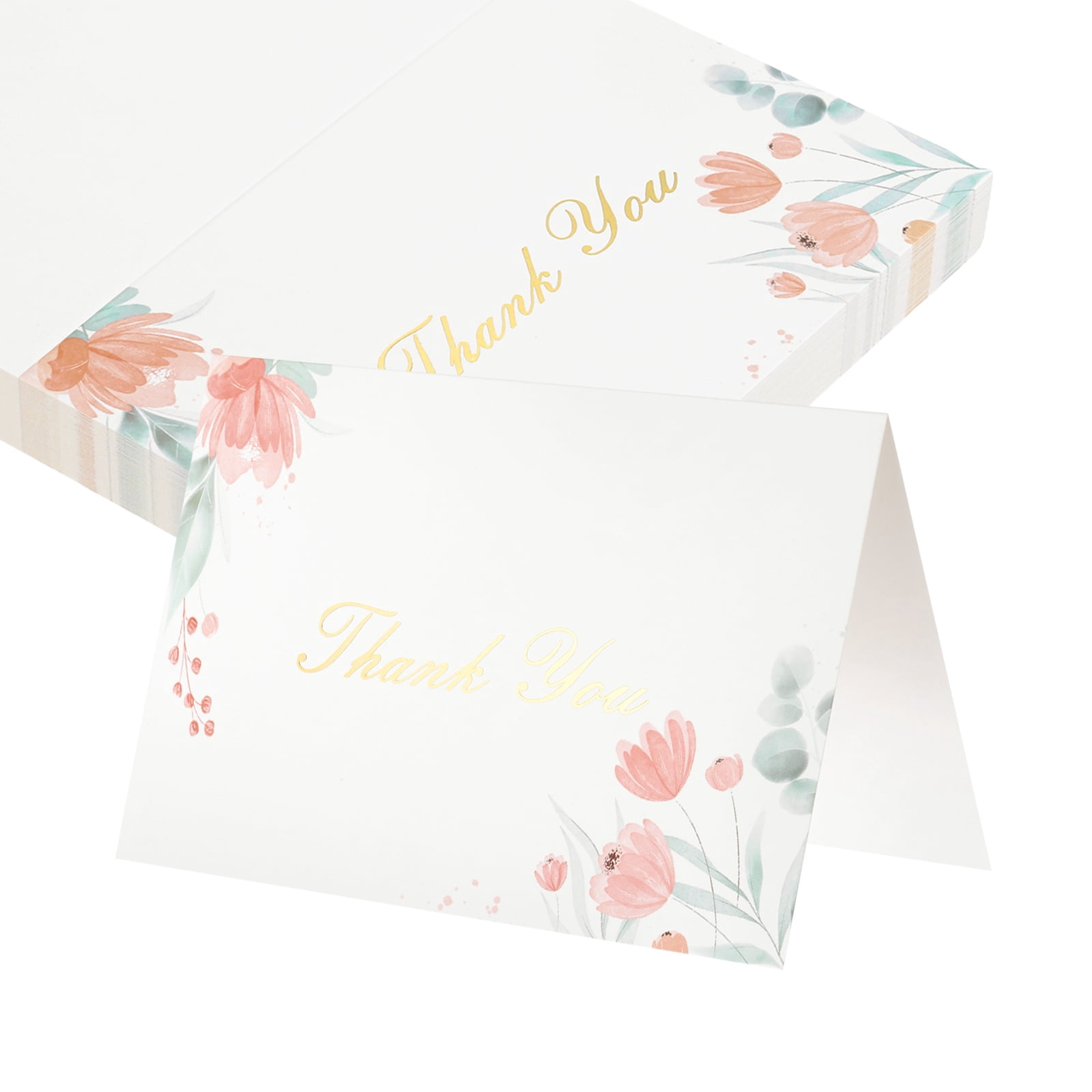Uxcell 50Pcs Thank You Cards, 5.9"x7.9" Floral Folded Blank Cardstock, Thank You Notes for Greeting Cards Wedding Graduation Birthday DIY Craft Invitations, Twin Daisy Style