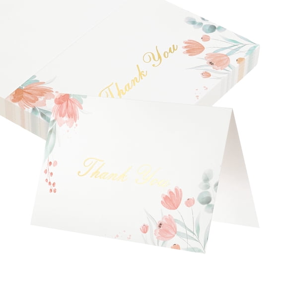 Uxcell 50Pcs Thank You Cards, 5.9"x7.9" Floral Folded Blank Cardstock, Thank You Notes for Greeting Cards Wedding Graduation Birthday DIY Craft Invitations, Twin Daisy Style