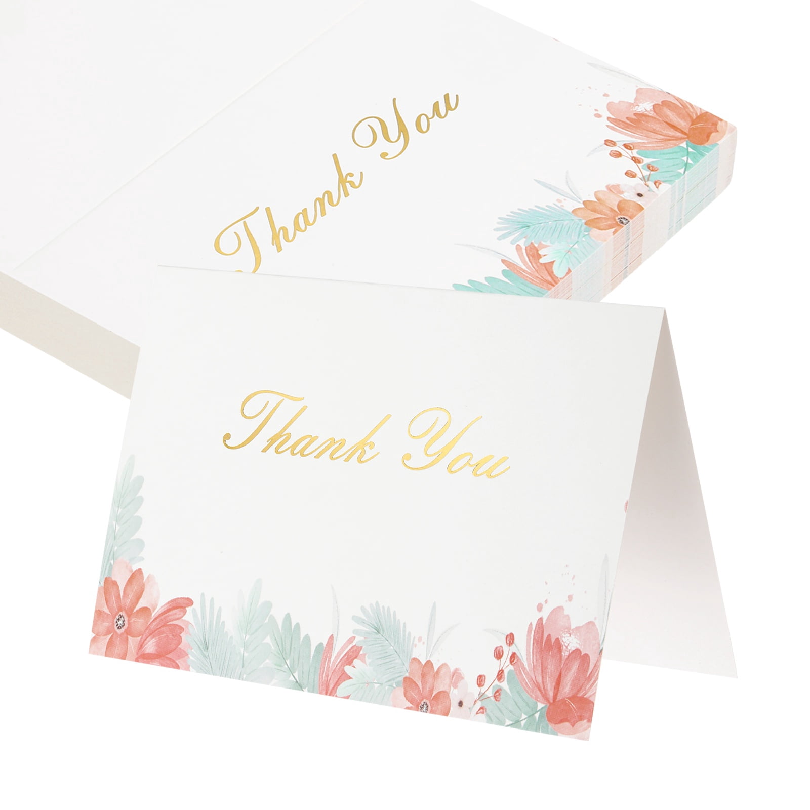 Uxcell 50Pcs Thank You Cards, 5.9"x7.9" Floral Folded Blank Cardstock, Thank You Notes for Greeting Cards Wedding Graduation Birthday DIY Craft Invitations, Daisy Cluster Style