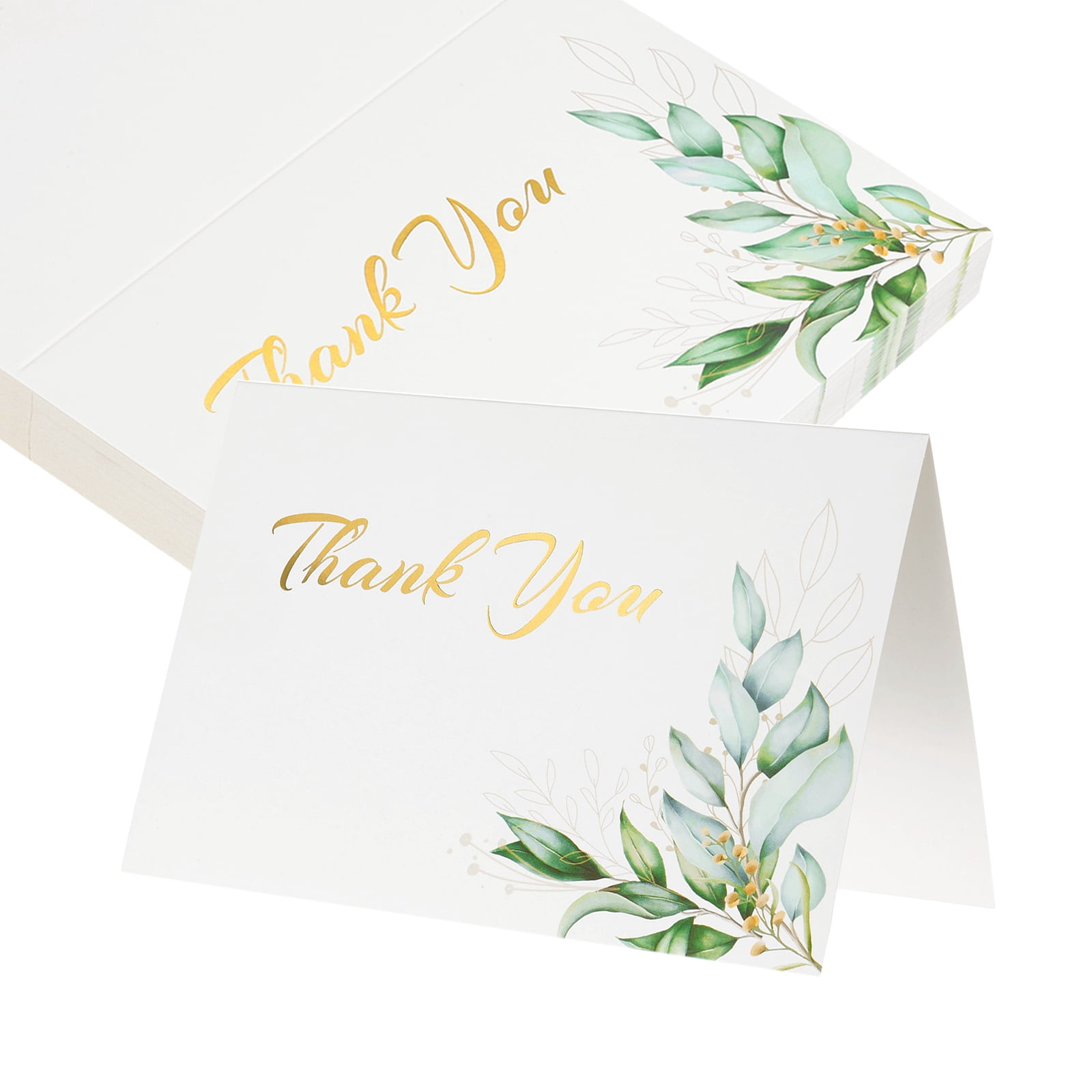 Uxcell 50Pcs Thank You Cards, 5.9"x7.9" Floral Folded Blank Cardstock, Thank You Notes for Greeting Cards Wedding Graduation Birthday DIY Craft Invitations, Leaf Style