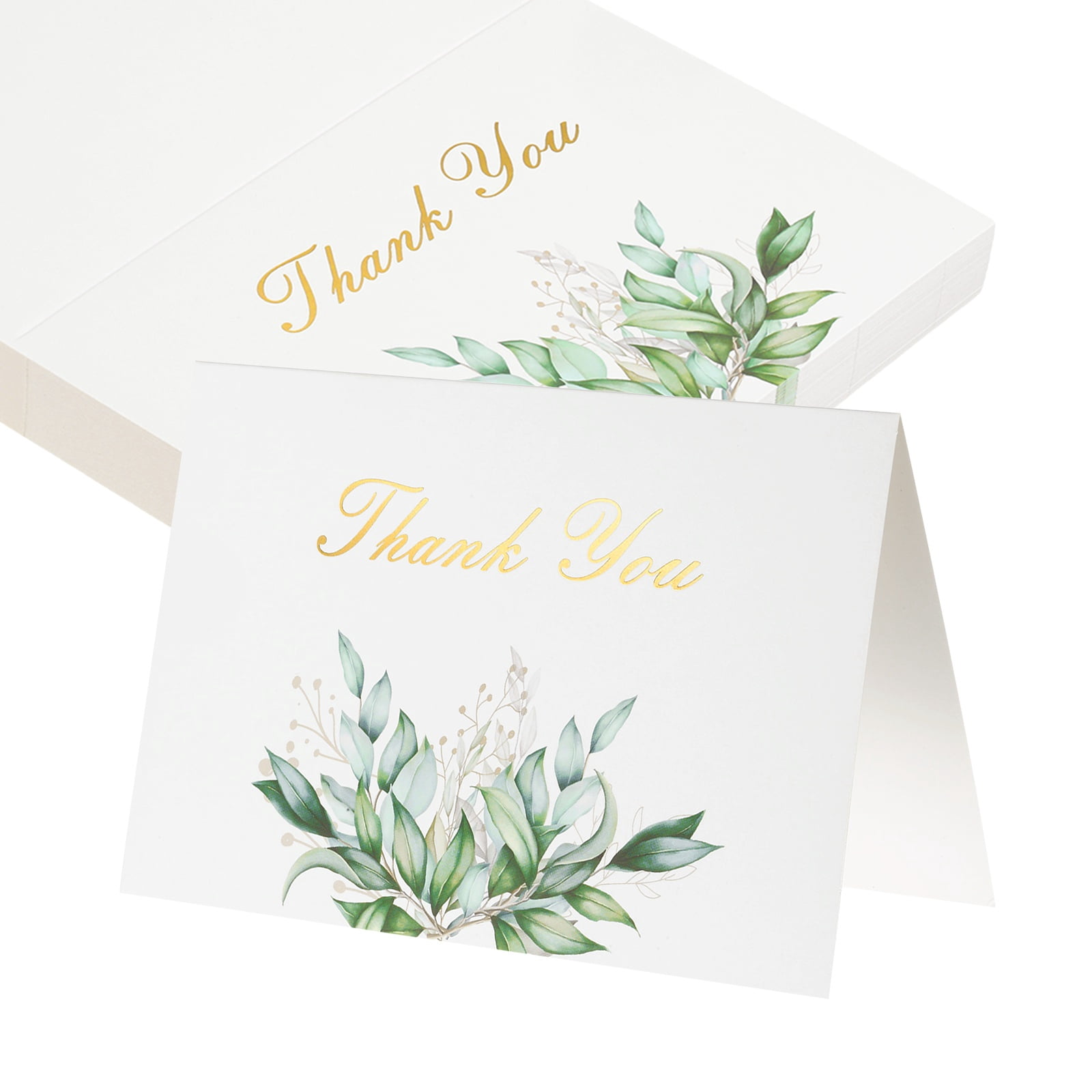 Uxcell 50Pcs Thank You Cards, 5.9"x7.9" Floral Folded Blank Cardstock, Thank You Notes for Greeting Cards Wedding Graduation Birthday DIY Craft Invitations, Leaf Cluster Style
