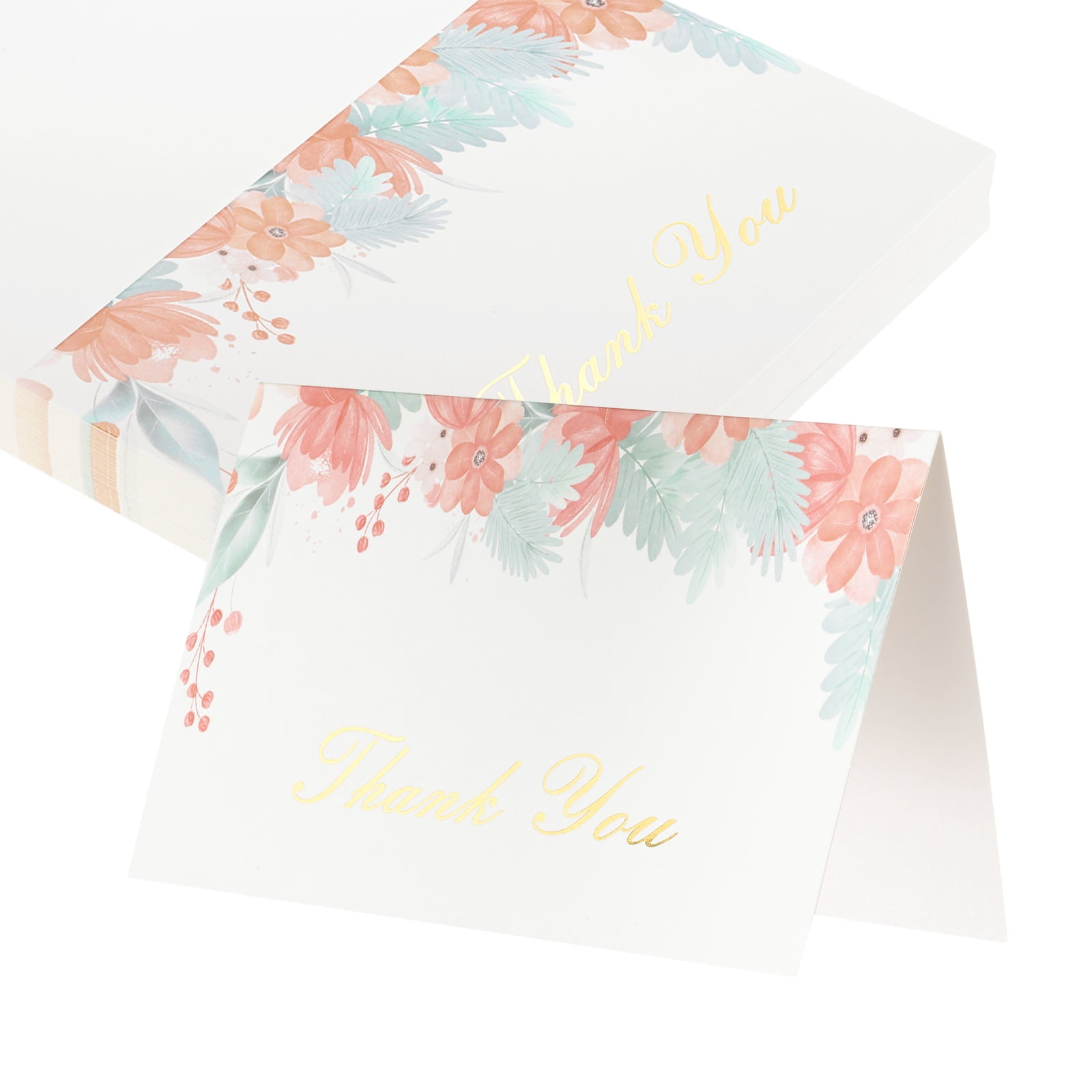 Uxcell 50Pcs Thank You Cards, 5.9"x7.9" Floral Folded Blank Cardstock, Thank You Notes for Greeting Cards Wedding Graduation Birthday DIY Craft Invitations, Orange Daisy Style