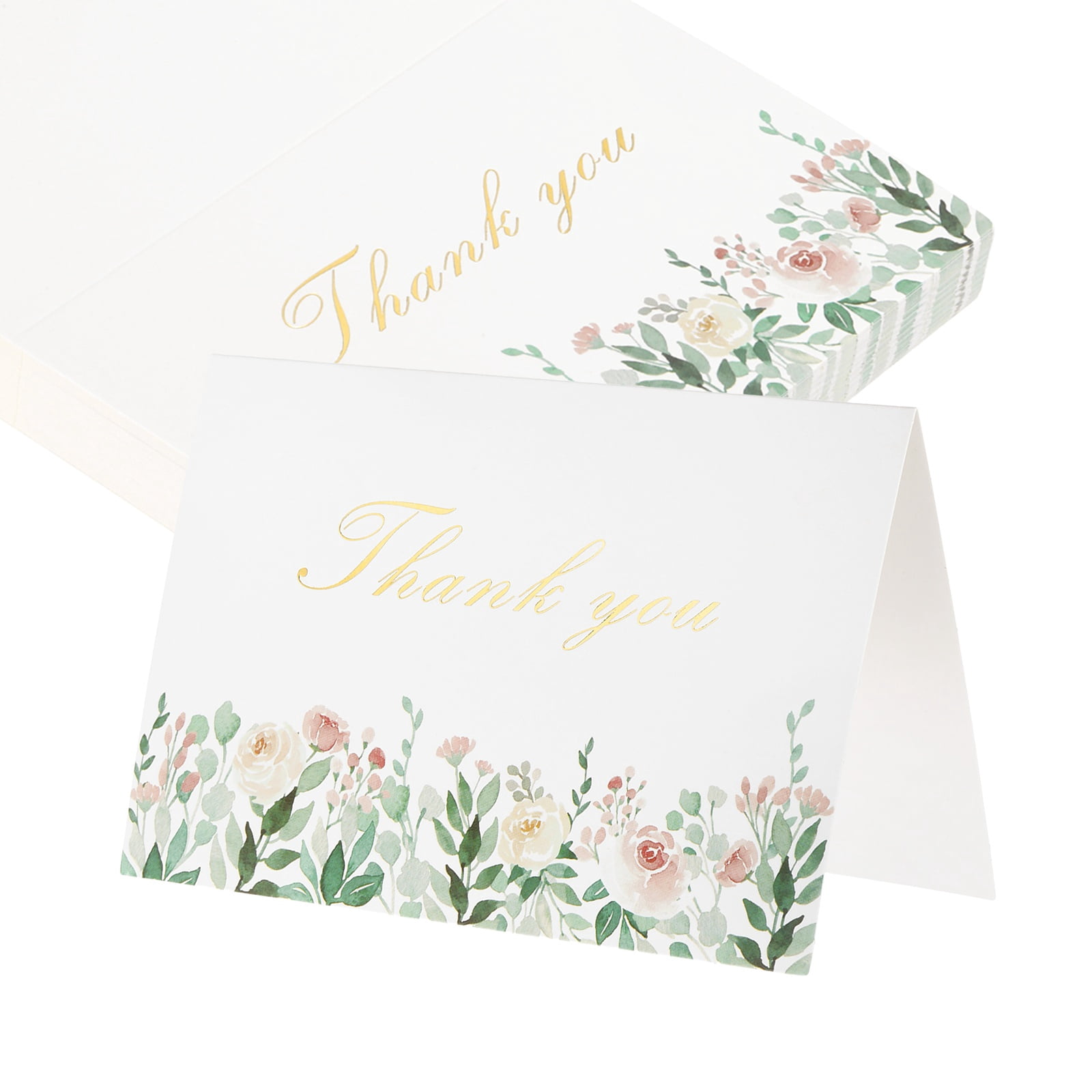 Uxcell 50Pcs Thank You Cards, 5.9"x7.9" Floral Folded Blank Cardstock, Thank You Notes for Greeting Cards Wedding Graduation Birthday DIY Craft Invitations, Rose Cluster Style