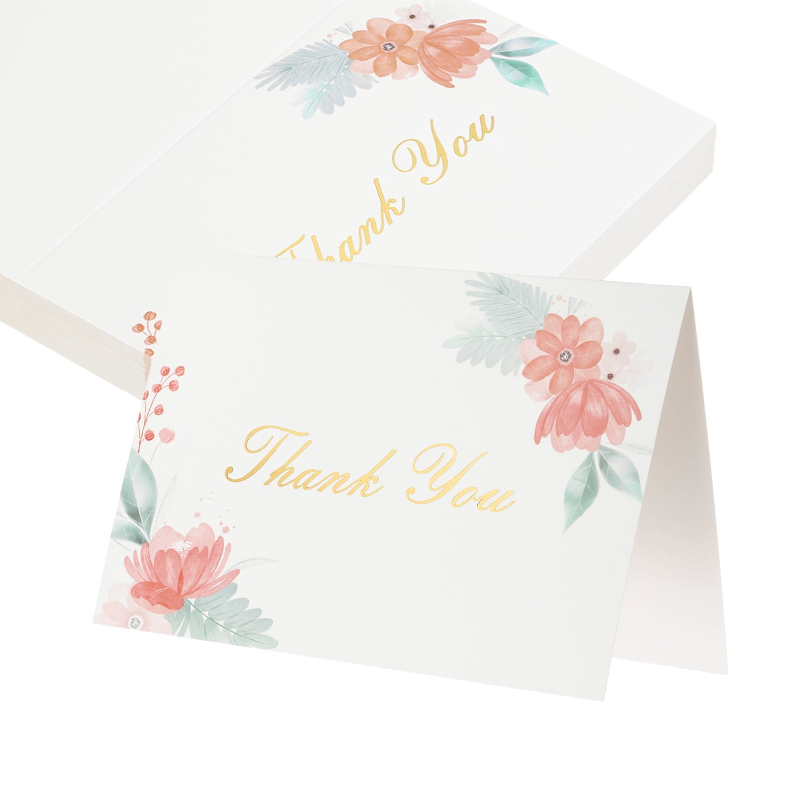 Uxcell 50Pcs Thank You Cards, 5.9"x7.9" Floral Folded Blank Cardstock, Thank You Notes for Greeting Cards Wedding Graduation Birthday DIY Craft Invitations, Twin Daisy Leaf Style