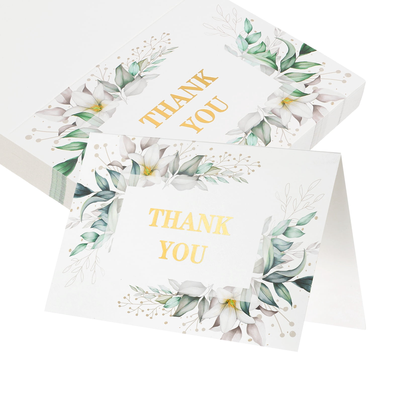 Uxcell 50Pcs Thank You Cards, 5.9"x7.9" Floral Folded Blank Cardstock, Thank You Notes for Greeting Cards Wedding Graduation Birthday DIY Craft Invitations, Lily Leaf Style