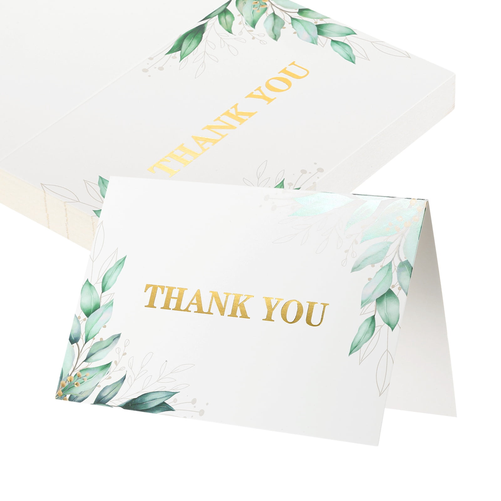 Uxcell 50Pcs Thank You Cards, 5.9"x7.9" Floral Folded Blank Cardstock, Thank You Notes for Greeting Cards Wedding Graduation Birthday DIY Craft Invitations, Twin Leaf Style
