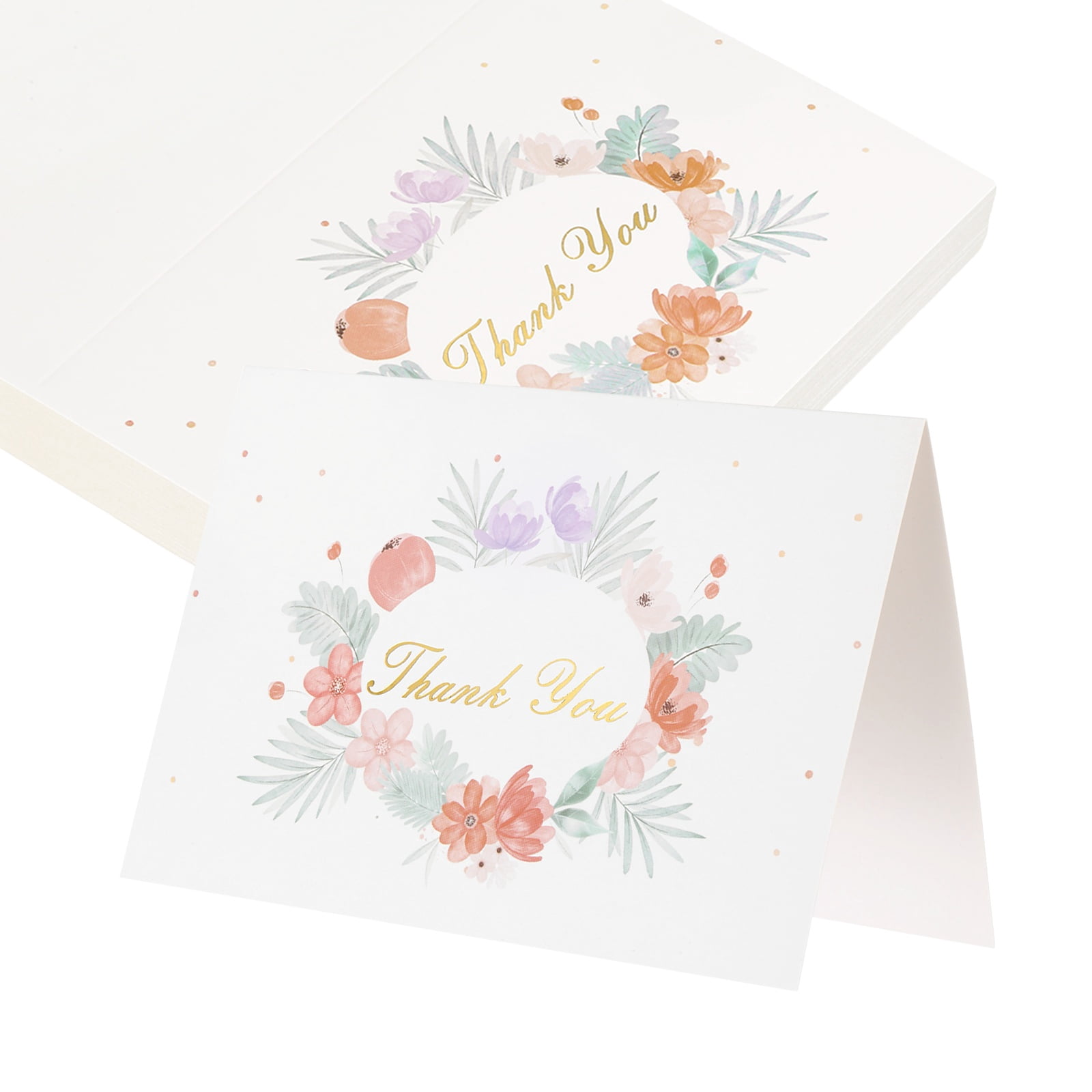 Uxcell 50Pcs Thank You Cards, 5.9"x7.9" Floral Folded Blank Cardstock, Thank You Notes for Greeting Cards Wedding Graduation Birthday DIY Craft Invitations, Daisy Wreath Style