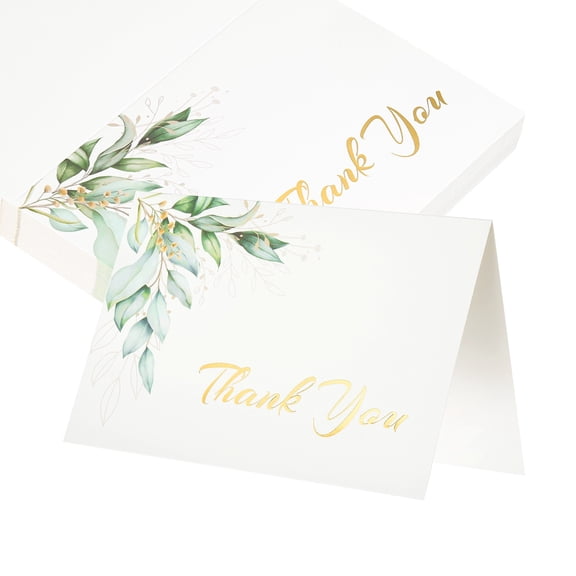 Uxcell 50Pcs Thank You Cards, 5.9"x7.9" Floral Folded Blank Cardstock, Thank You Notes for Greeting Cards Wedding Graduation Birthday DIY Craft Invitations, Watercolor Leaf Style