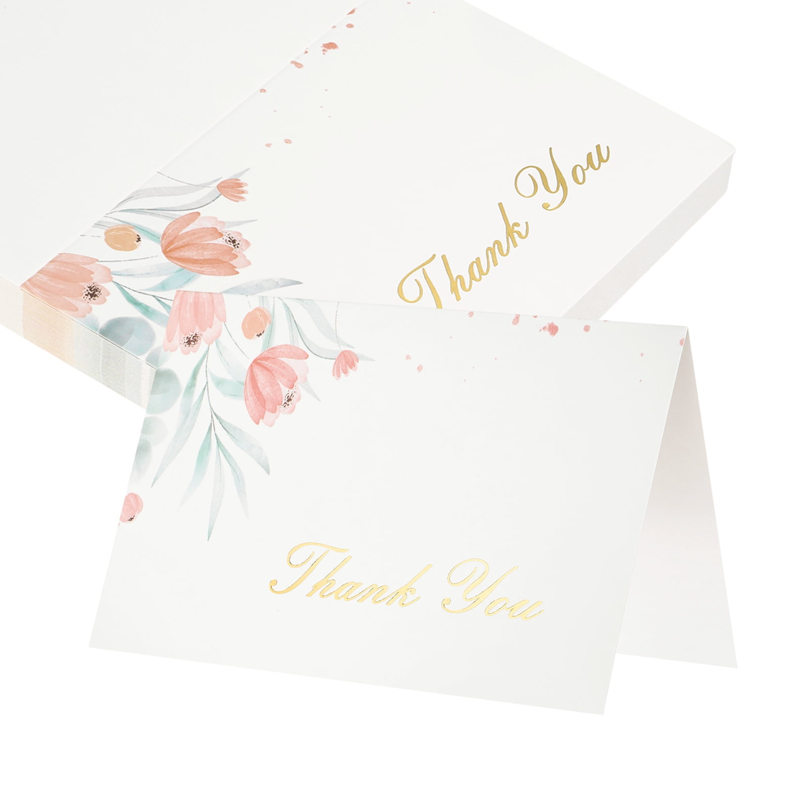 Uxcell 50Pcs Thank You Cards, 5.9"x7.9" Floral Folded Blank Cardstock, Thank You Notes for Greeting Cards Wedding Graduation Birthday DIY Craft Invitations, Daisy Leaf Style