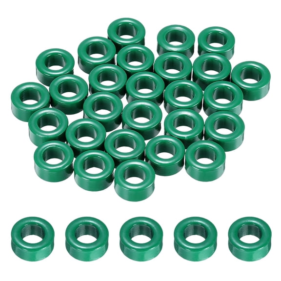 Uxcell 50Pcs Toroid Core, 0.39" ODx0.24" IDx0.2" H Ferrite Choke Ring Iron Powder Inductor Ferrite Rings 6.0-7.0uH for Instrument Transformers Ballasts Voltage Regulators, Green