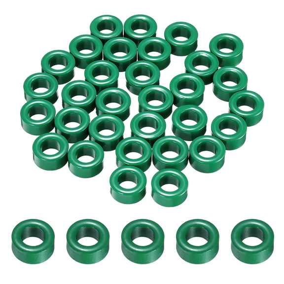 Uxcell 50Pcs Toroid Core, 0.39" ODx0.24" IDx0.2" H Ferrite Choke Ring Iron Powder Inductor Ferrite Rings 9.0-11.0uH for Instrument Transformers Ballasts Voltage Regulators, Green
