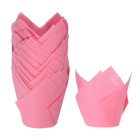 Uxcell 50Pcs Tulip Cupcake Liners Standard Paper Baking Cups Greaseproof Wrapper Disposable Rose Red