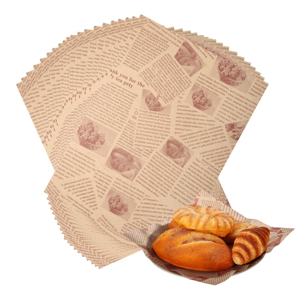 Uxcell 50Pcs Wax Paper Sheets, 11.9 x 7.9 Inch Sandwich Wrapping Paper Food Basket Liners for Hamburger Bread Party Fair Outdoors Picnic, Brown (Newspaper)